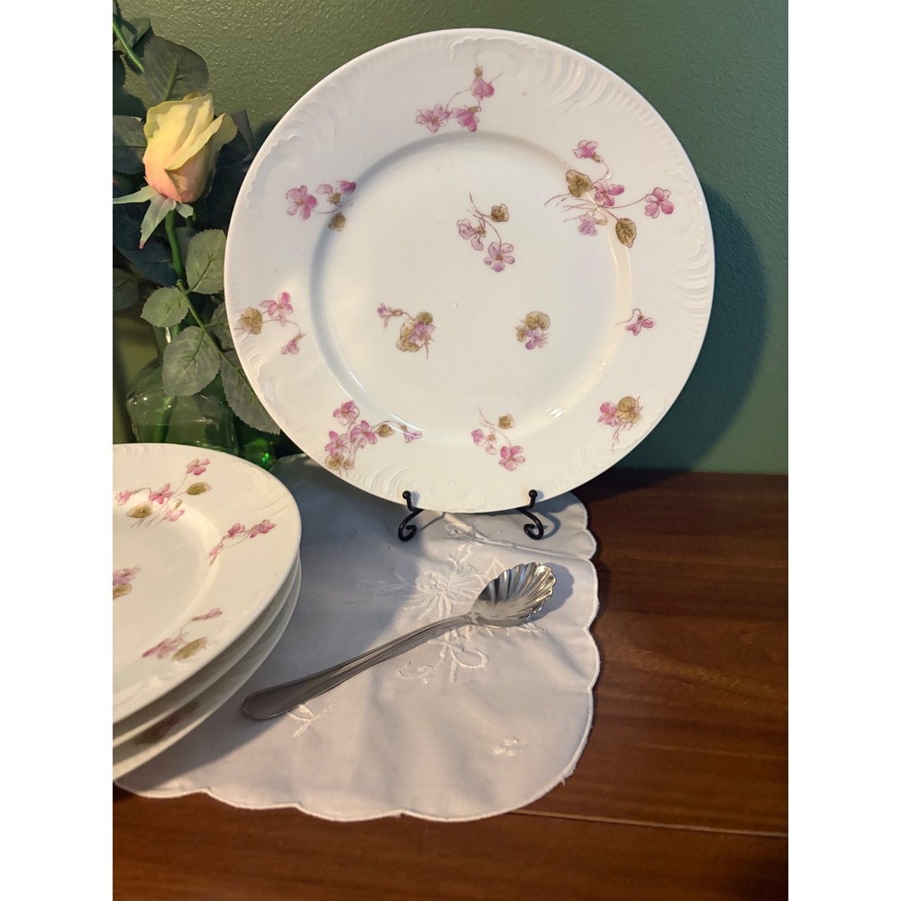 Antique CFH GDM Haviland Limoges Violet Dinner Plates Set of 4